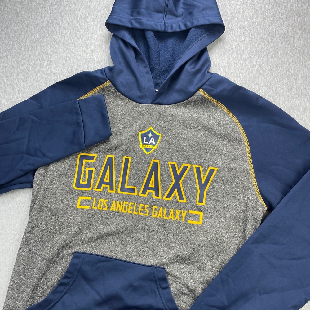 LA Galaxy Hoodie Mens M Navy Blue Gray Fleece MLS Soccer Fanatics EUC